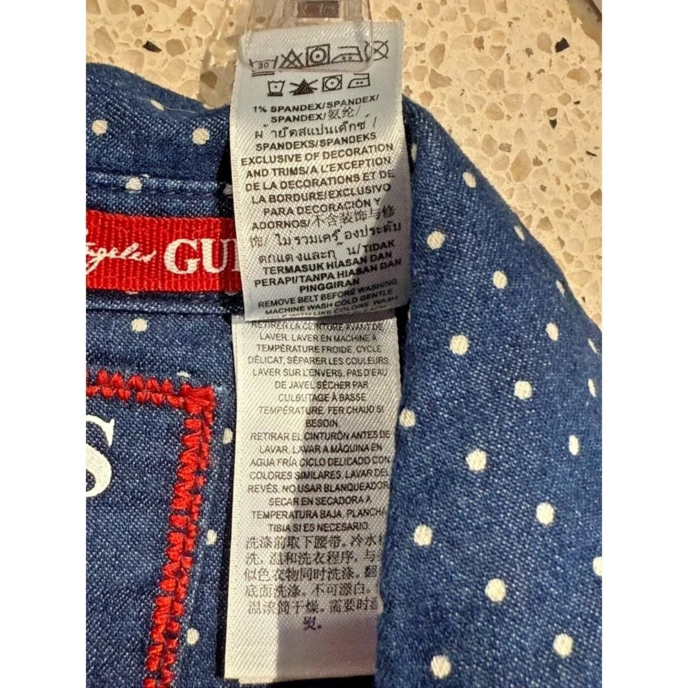 Girls Size 4 GUESS Polka Dot Blue Denim Red Button‎ Short Sleeve Dress Cowgirl